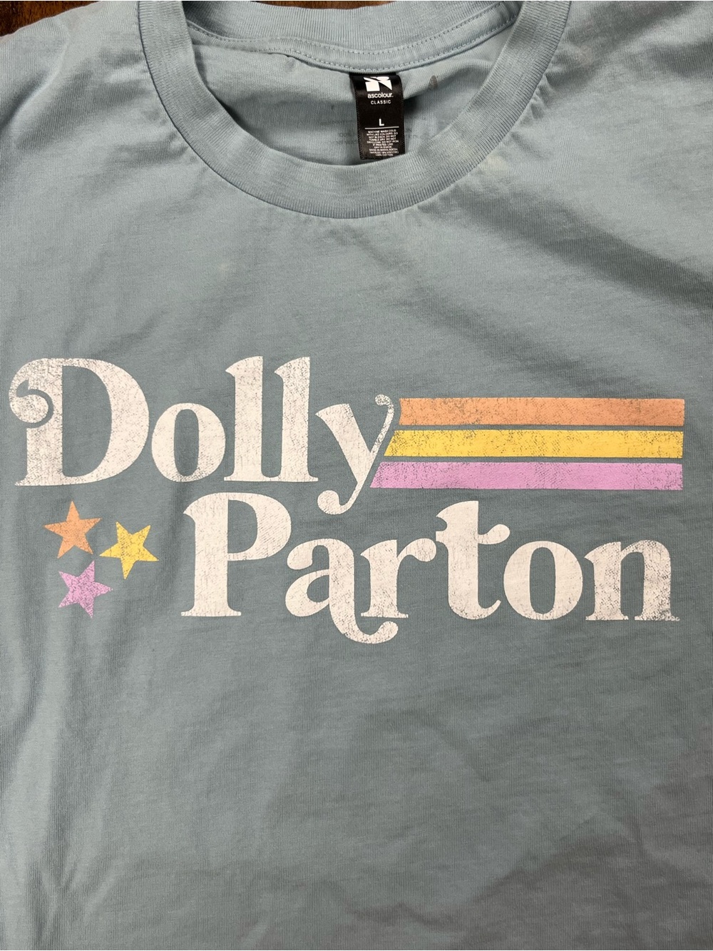 DOLLY PARTON Shirt Country Artist Blue Faded Look Jolene Size LARGE - Picture 2 of 8